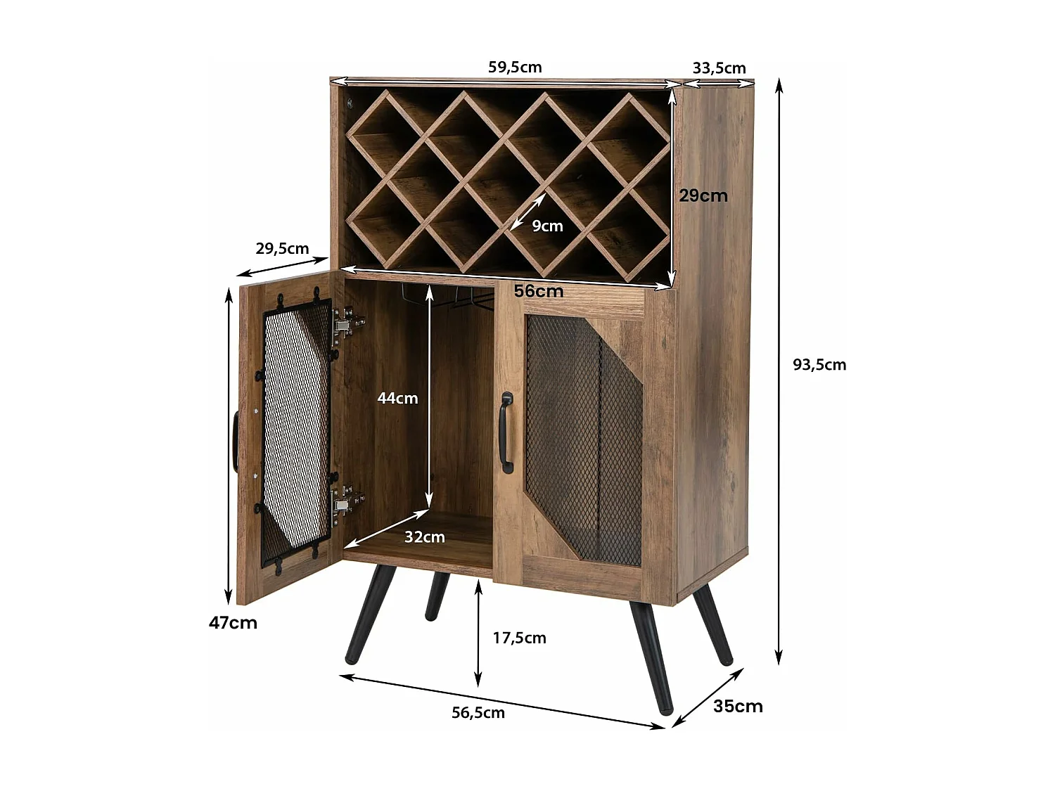 Buffet cuisine avec porte-bouteilles amovible pour 11 bouteilles, brun rustique