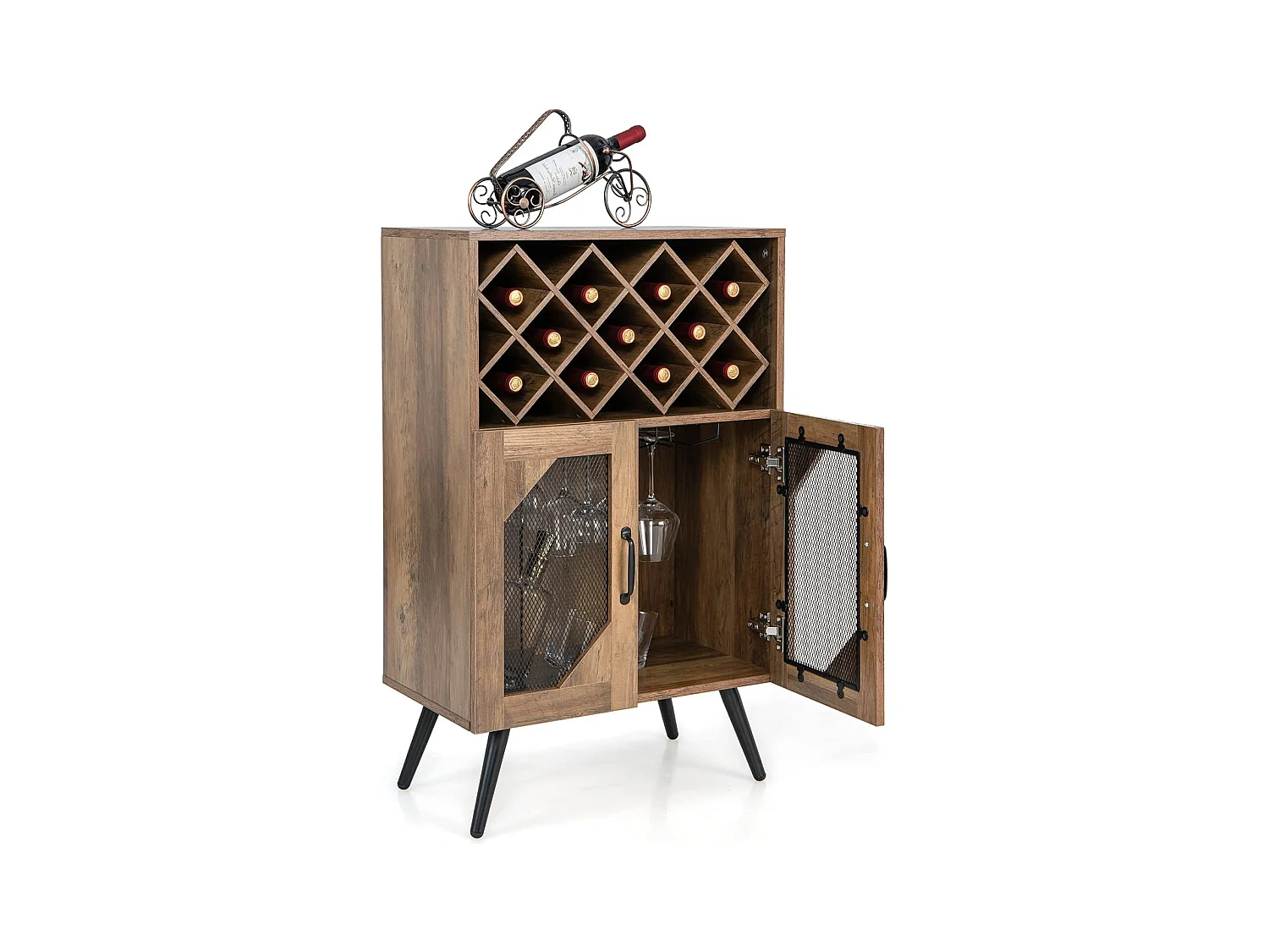 Buffet cuisine avec porte-bouteilles amovible pour 11 bouteilles, brun rustique