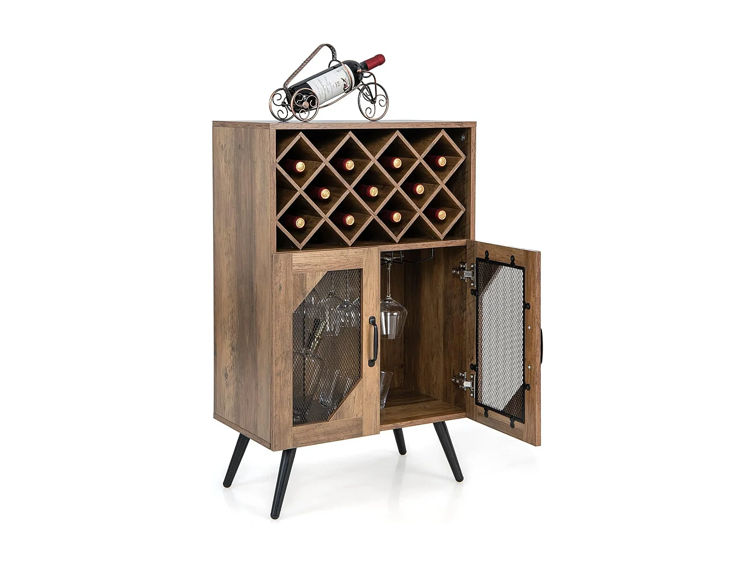 Buffet cuisine avec porte-bouteilles amovible pour 11 bouteilles, brun rustique