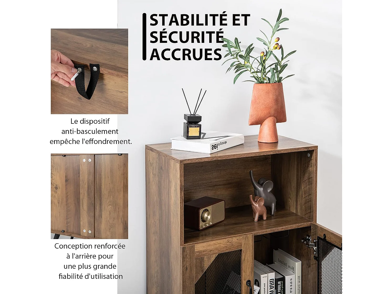 Buffet cuisine avec porte-bouteilles amovible pour 11 bouteilles, brun rustique