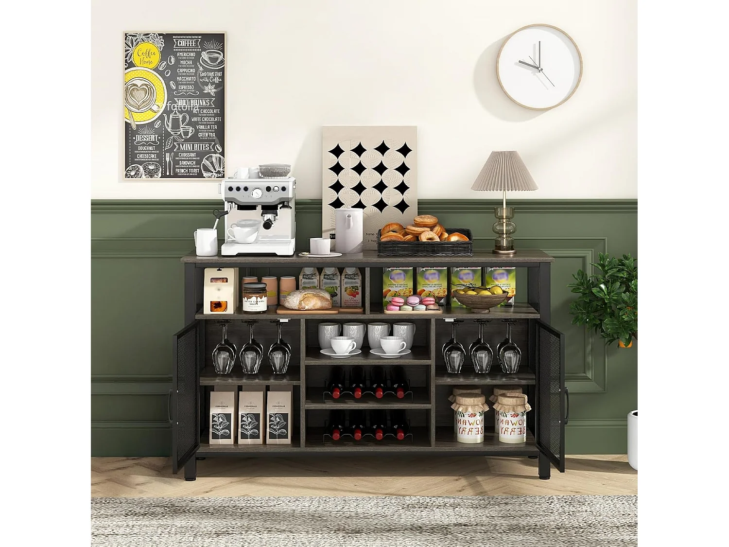 Buffet cuisine, buffet bas 140 cm avec 8 porte-bouteilles, 140 x 40 x 82,5 cm (gris)