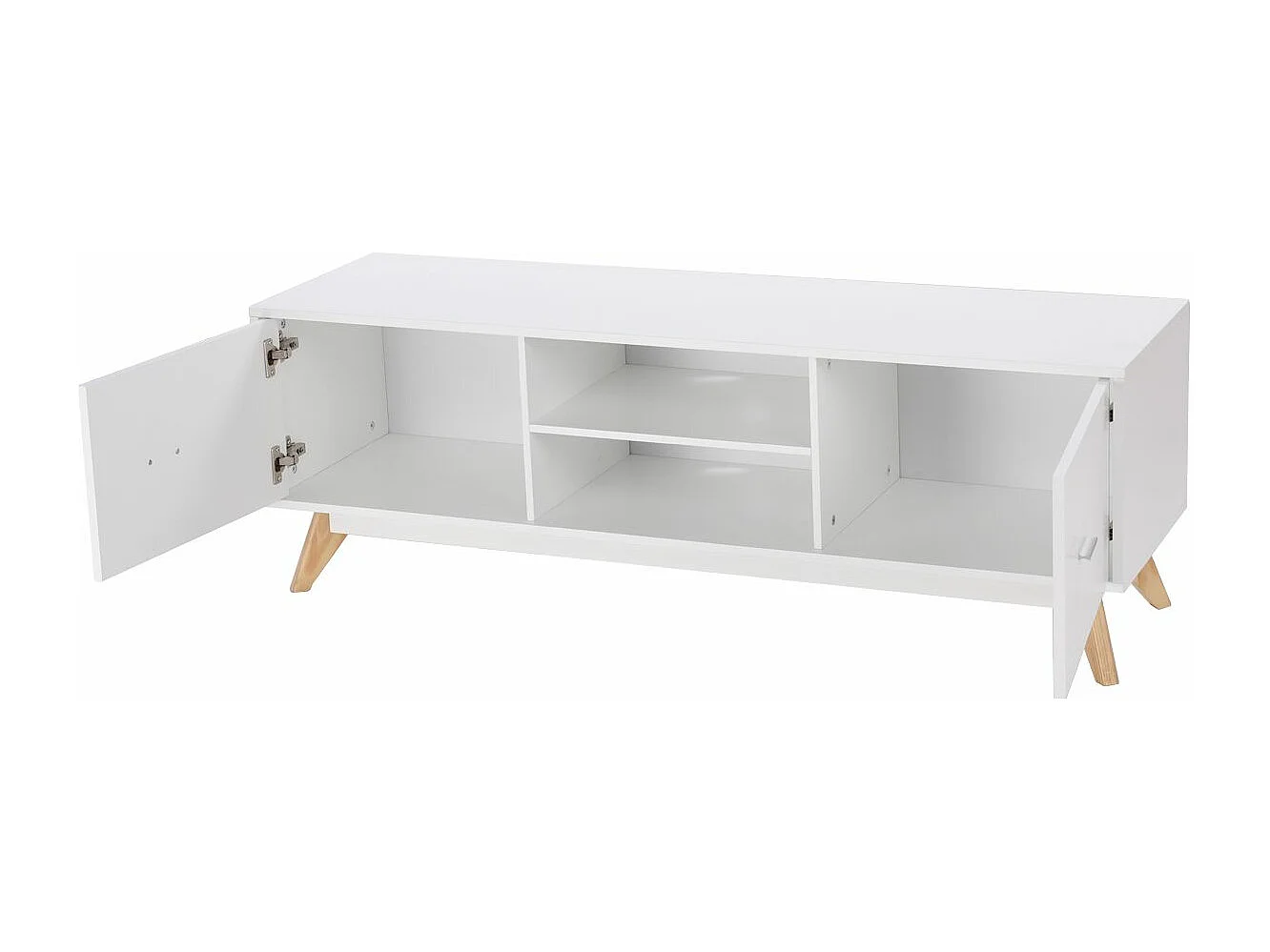 Banc TV 2 Compartiments 2 Placards, Console TV Moderne Centre de Divertissement Rangement 2 Étagères 2 Armoires Trous de Gestion Jusqu'à 60 pouces 140 x 40 x 48 cm