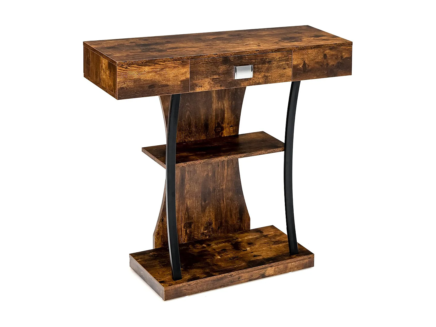 Table de Console Industrielle à 3 Étagères avec Tiroir, Meuble d'Entrée Vintage avec Dispositif Anti-Renversement 91 x 30 x 88cm (Marron)