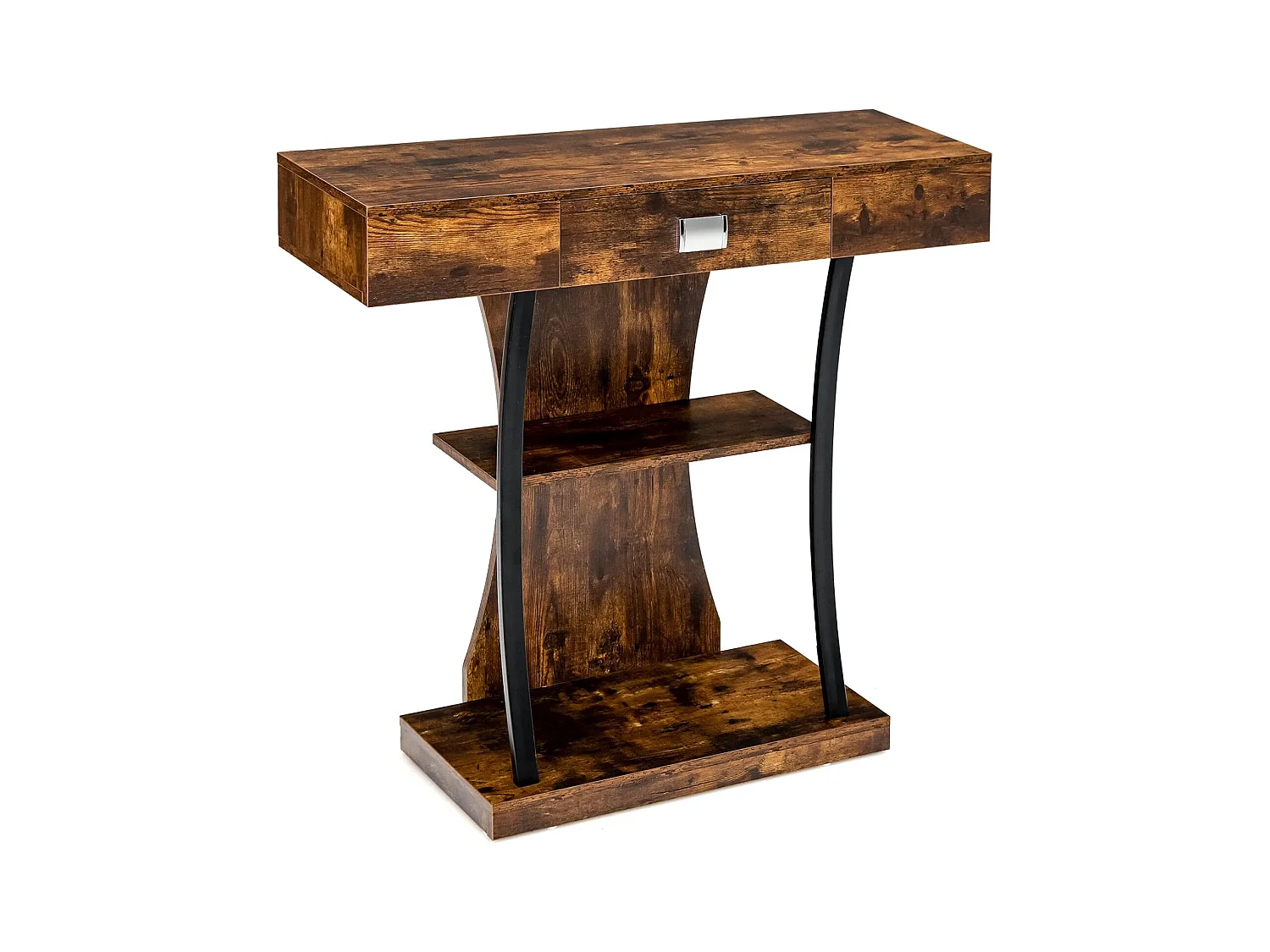 Industrial 3-Shelf Console Table with Drawer, Vintage Entryway Furniture with Anti-Tip Device 91 x 30 x 88cm (Brown)