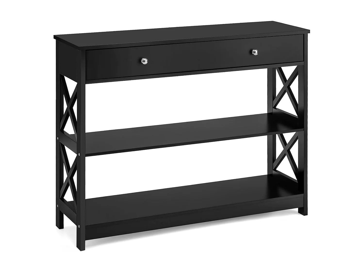 Table console, console entrée avec tiroir et 2 étagères,100 x 30 x 80 cm (noir)