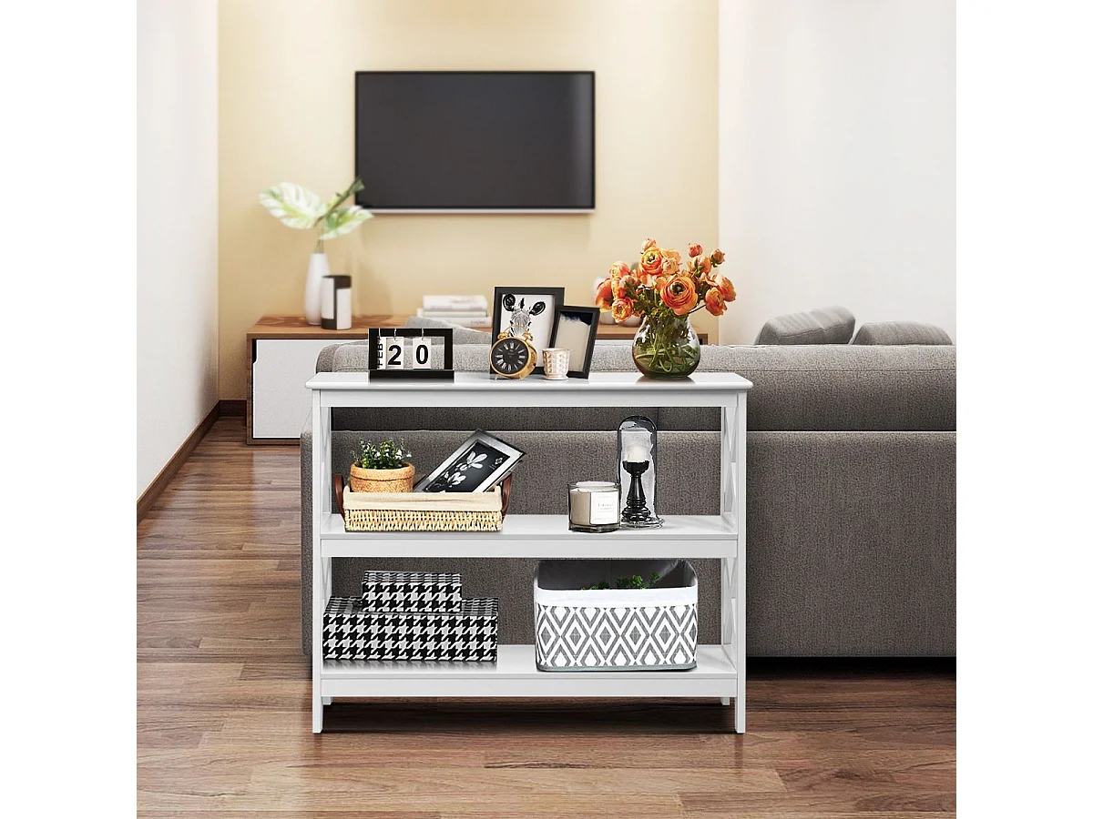 Consoletafel met 2 planken, 100 x 33 x 80 cm, industriële stijl bijzettafel, wit