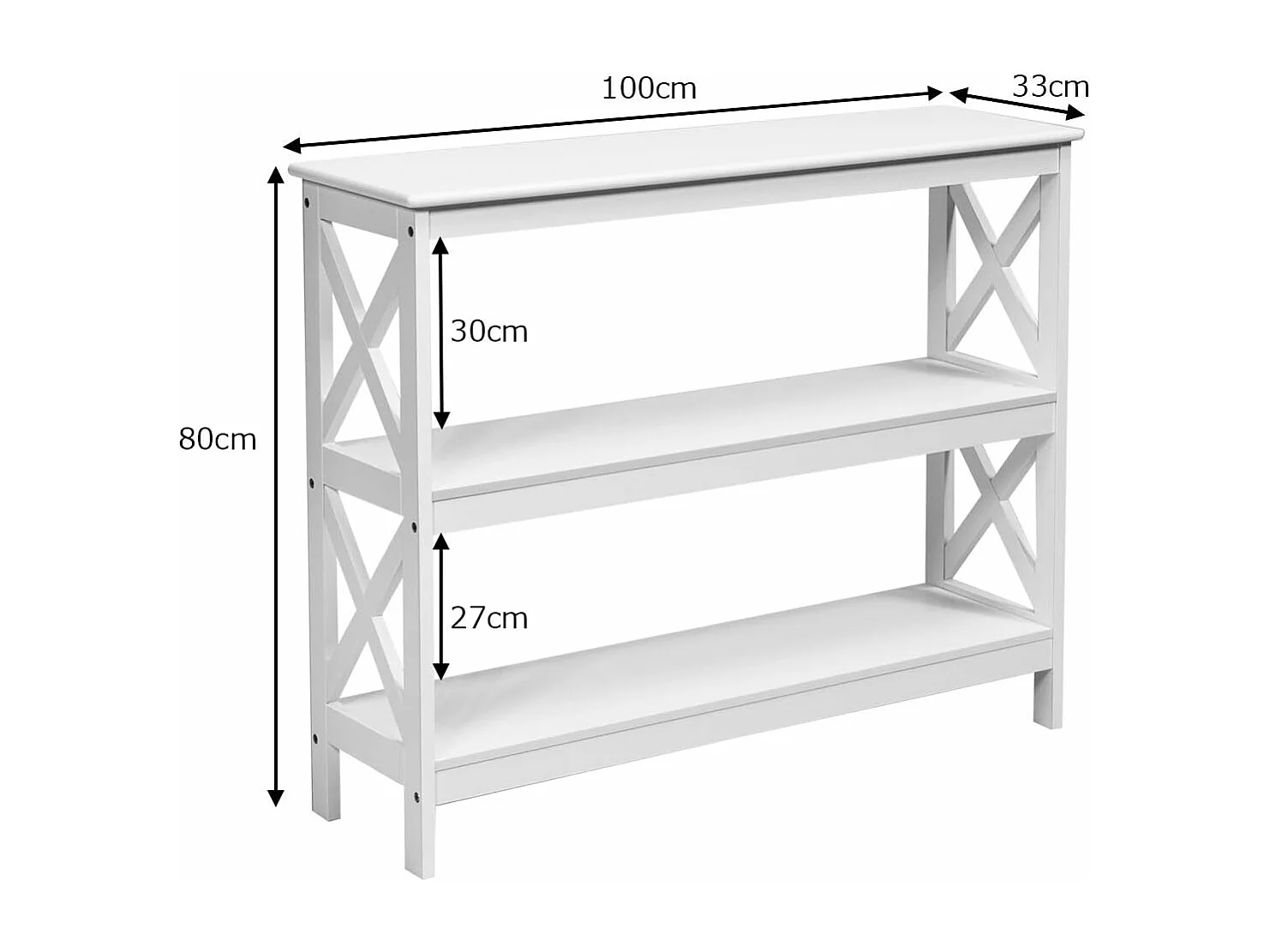 Consoletafel met 2 planken, 100 x 33 x 80 cm, industriële stijl bijzettafel, wit