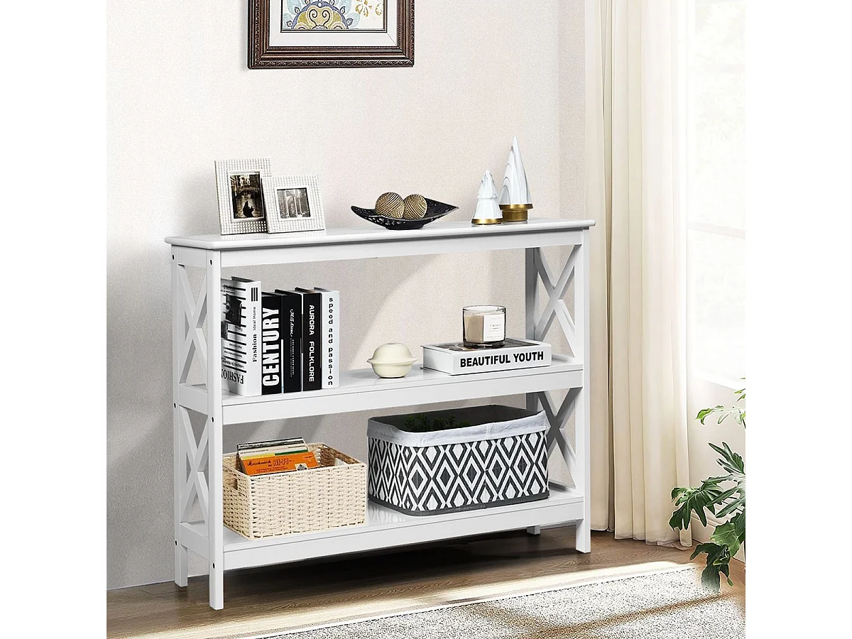 Table de Console à 2 Étagère 100 x 33 x 80 cm Bout de Canapé Style Industriel, Blanc