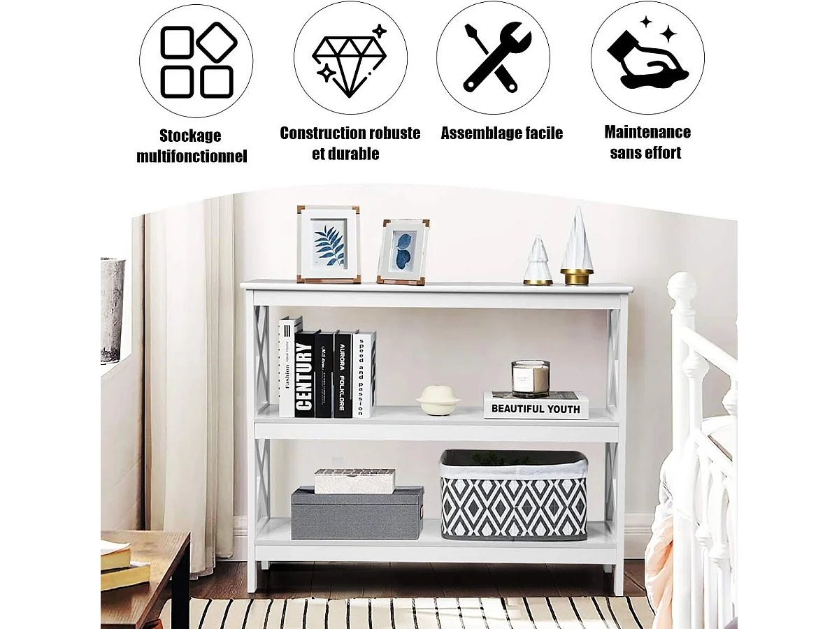 Table de Console à 2 Étagère 100 x 33 x 80 cm Bout de Canapé Style Industriel, Blanc