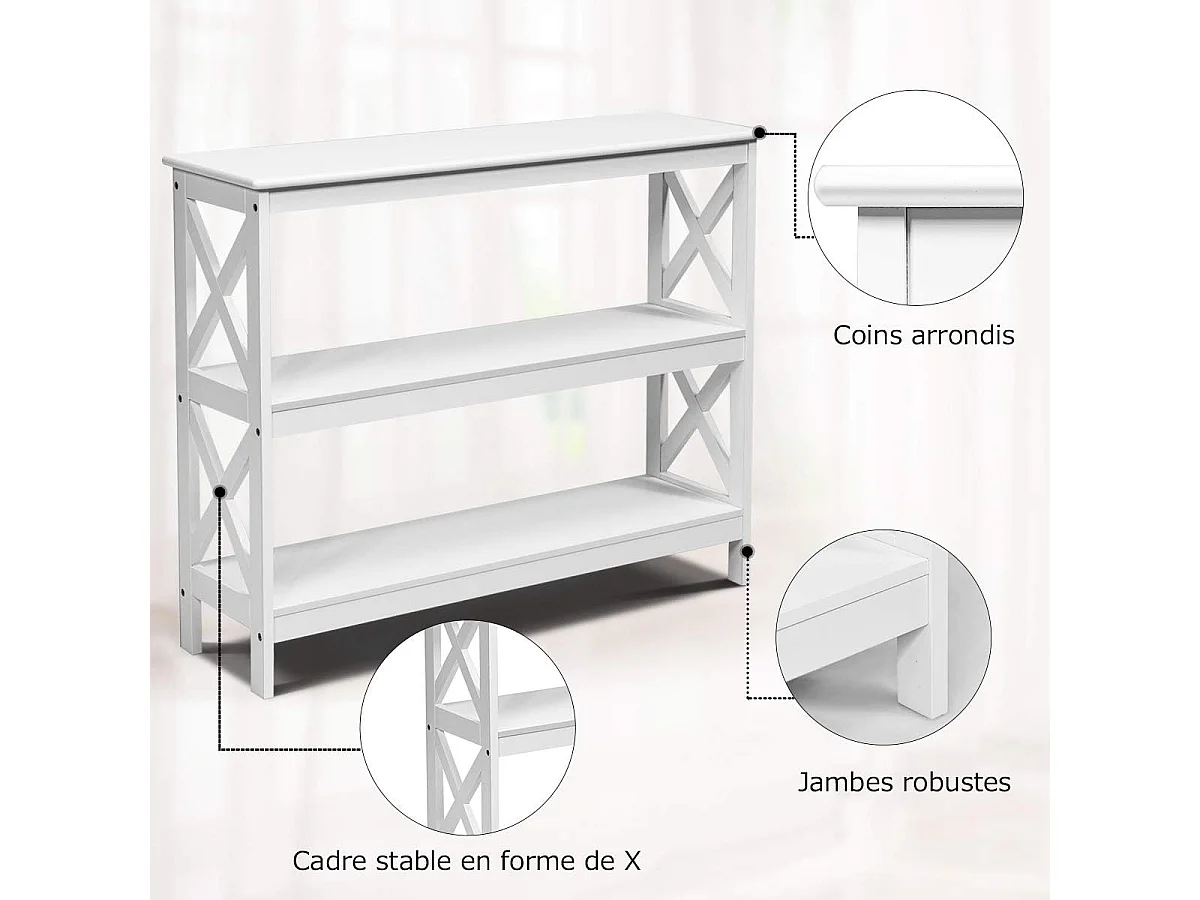 Table de Console à 2 Étagère 100 x 33 x 80 cm Bout de Canapé Style Industriel, Blanc