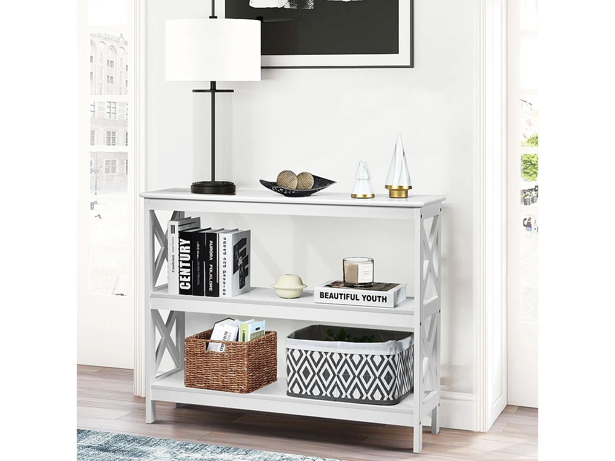 Table de Console à 2 Étagère 100 x 33 x 80 cm Bout de Canapé Style Industriel, Blanc