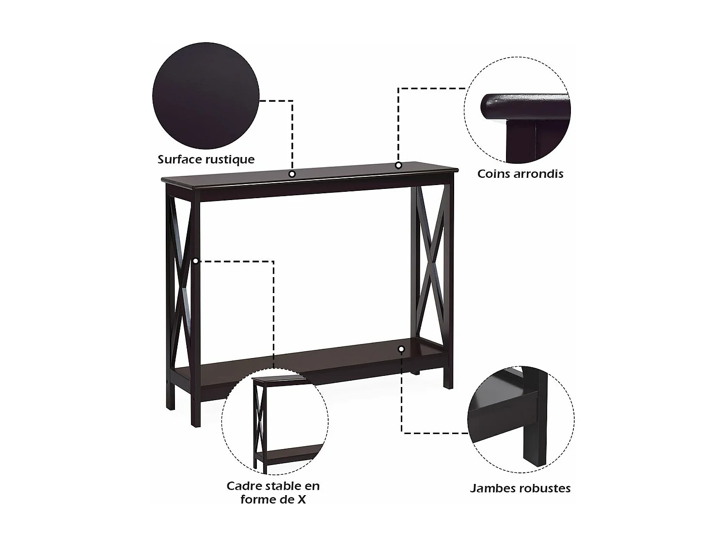 Table console/table d'appoint industrielle à 2 niveaux, 100 x 30 x 80 cm, marron