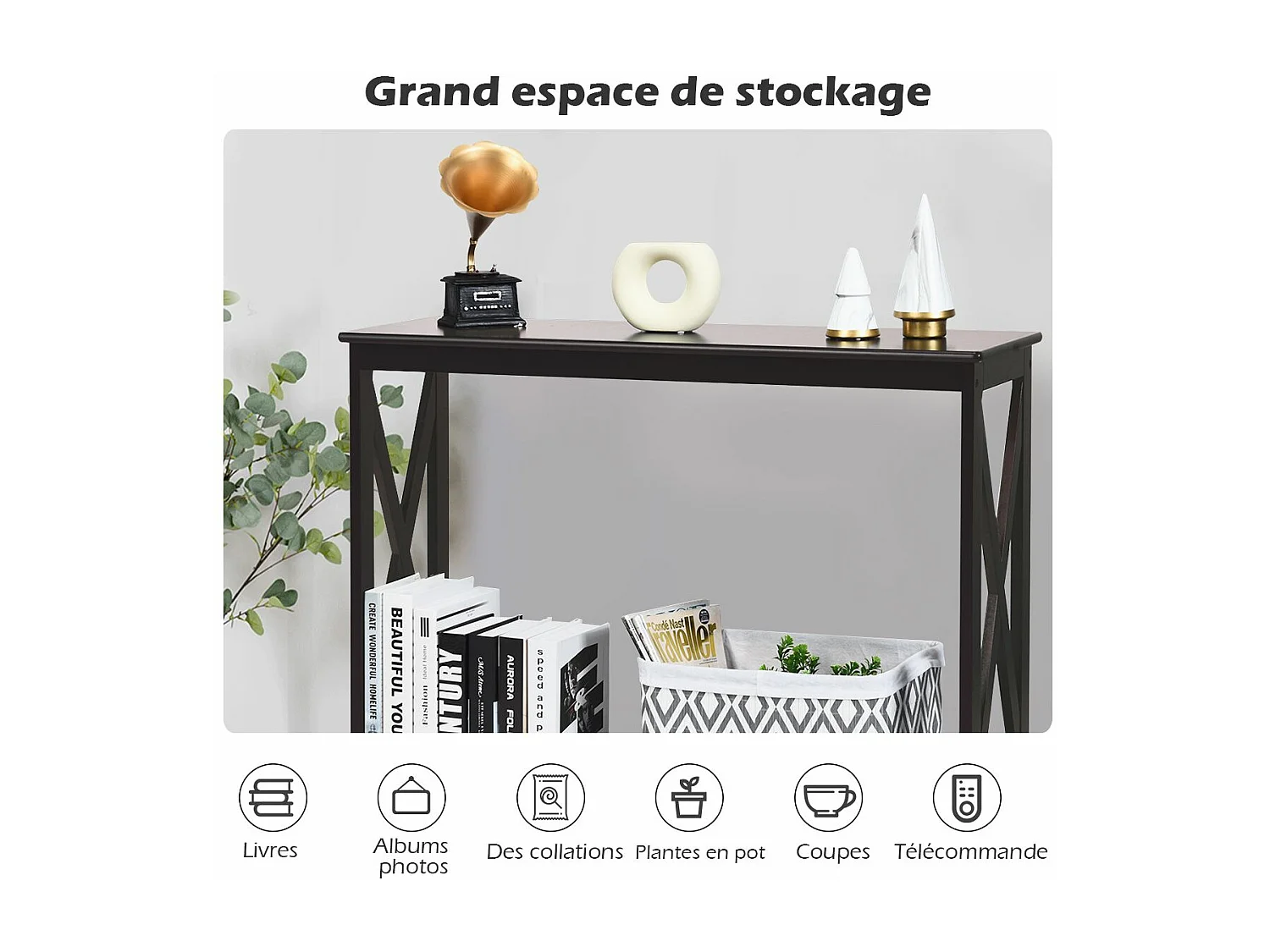 Table console/table d'appoint industrielle à 2 niveaux, 100 x 30 x 80 cm, marron