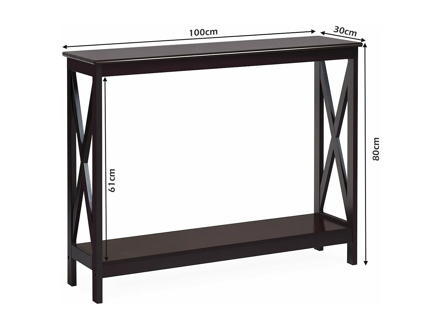 Table console/table d'appoint industrielle à 2 niveaux, 100 x 30 x 80 cm, marron