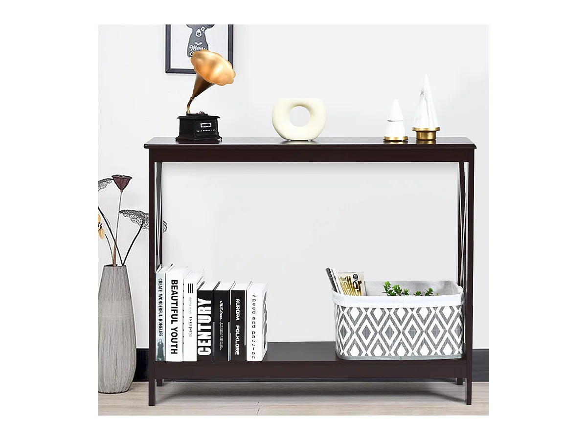 Table console/table d'appoint industrielle à 2 niveaux, 100 x 30 x 80 cm, marron