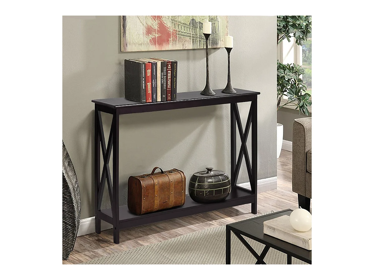 Table console/table d'appoint industrielle à 2 niveaux, 100 x 30 x 80 cm, marron