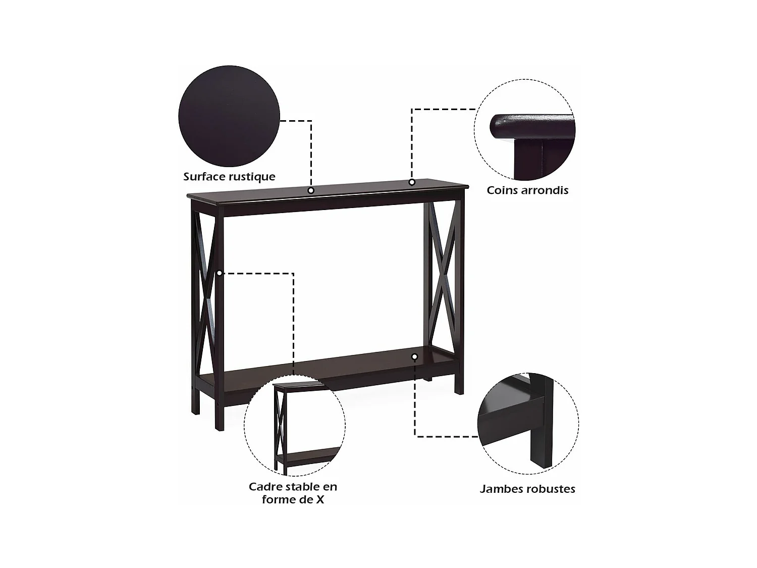 Table console/table d'appoint industrielle à 2 niveaux, 100 x 30 x 80 cm, marron