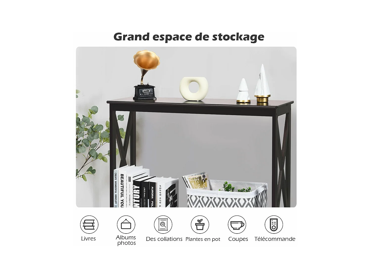 Table console/table d'appoint industrielle à 2 niveaux, 100 x 30 x 80 cm, marron