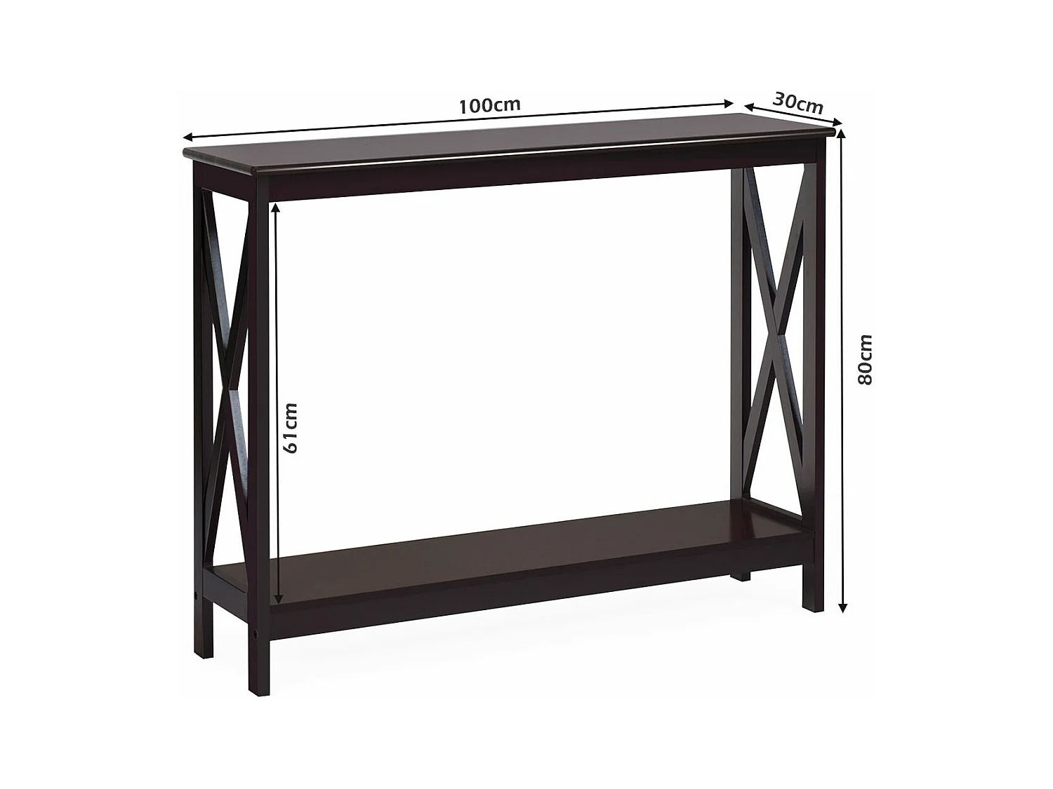 Table console/table d'appoint industrielle à 2 niveaux, 100 x 30 x 80 cm, marron