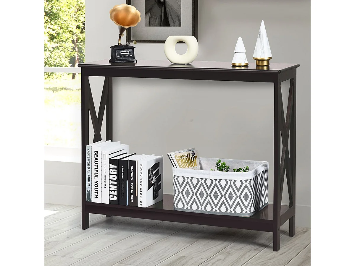 Table console/table d'appoint industrielle à 2 niveaux, 100 x 30 x 80 cm, marron