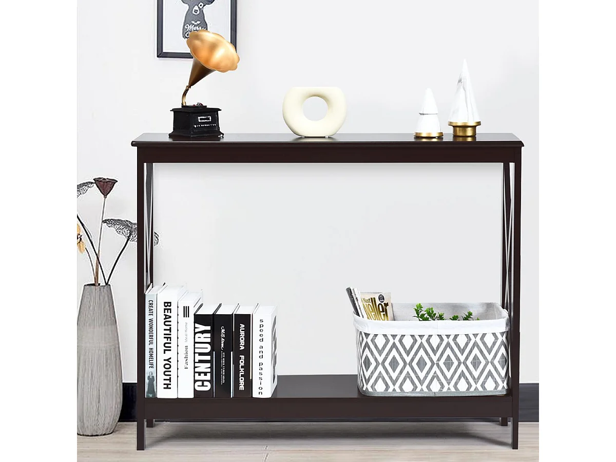 Table console/table d'appoint industrielle à 2 niveaux, 100 x 30 x 80 cm, marron