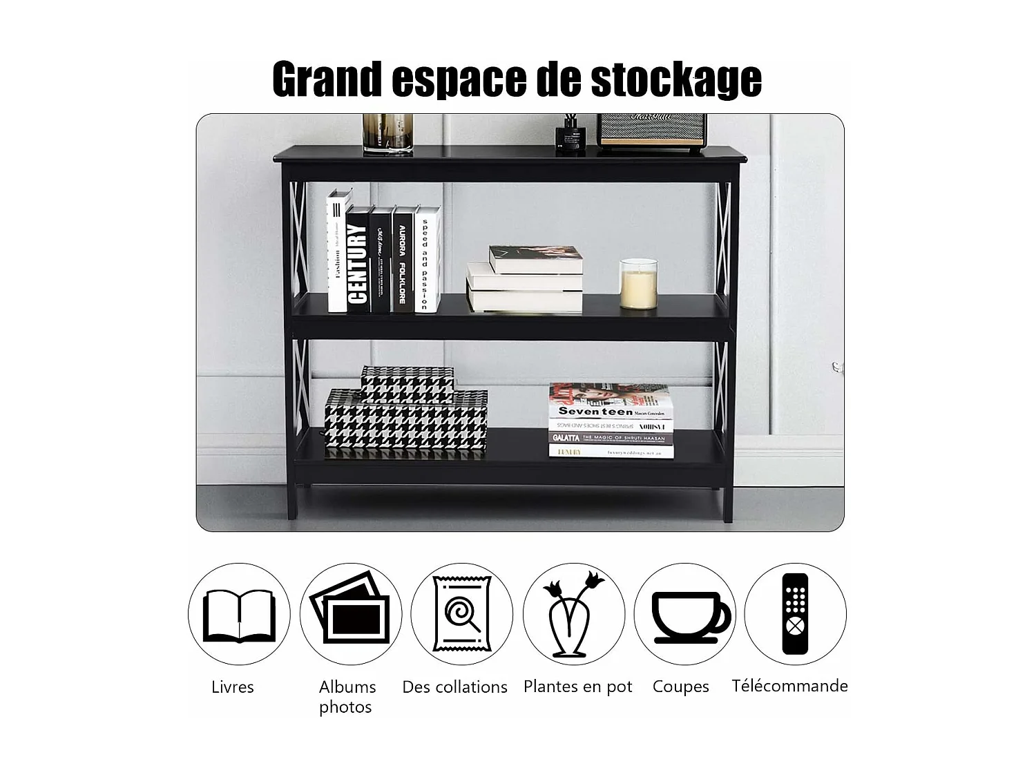 Table console d'appoint industrielle à 3 niveaux, meuble pour entrée, 100 x 30 x 80 cm