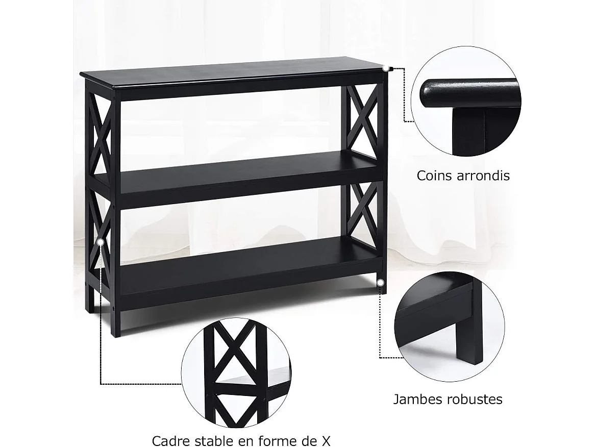 Table console d'appoint industrielle à 3 niveaux, meuble pour entrée, 100 x 30 x 80 cm