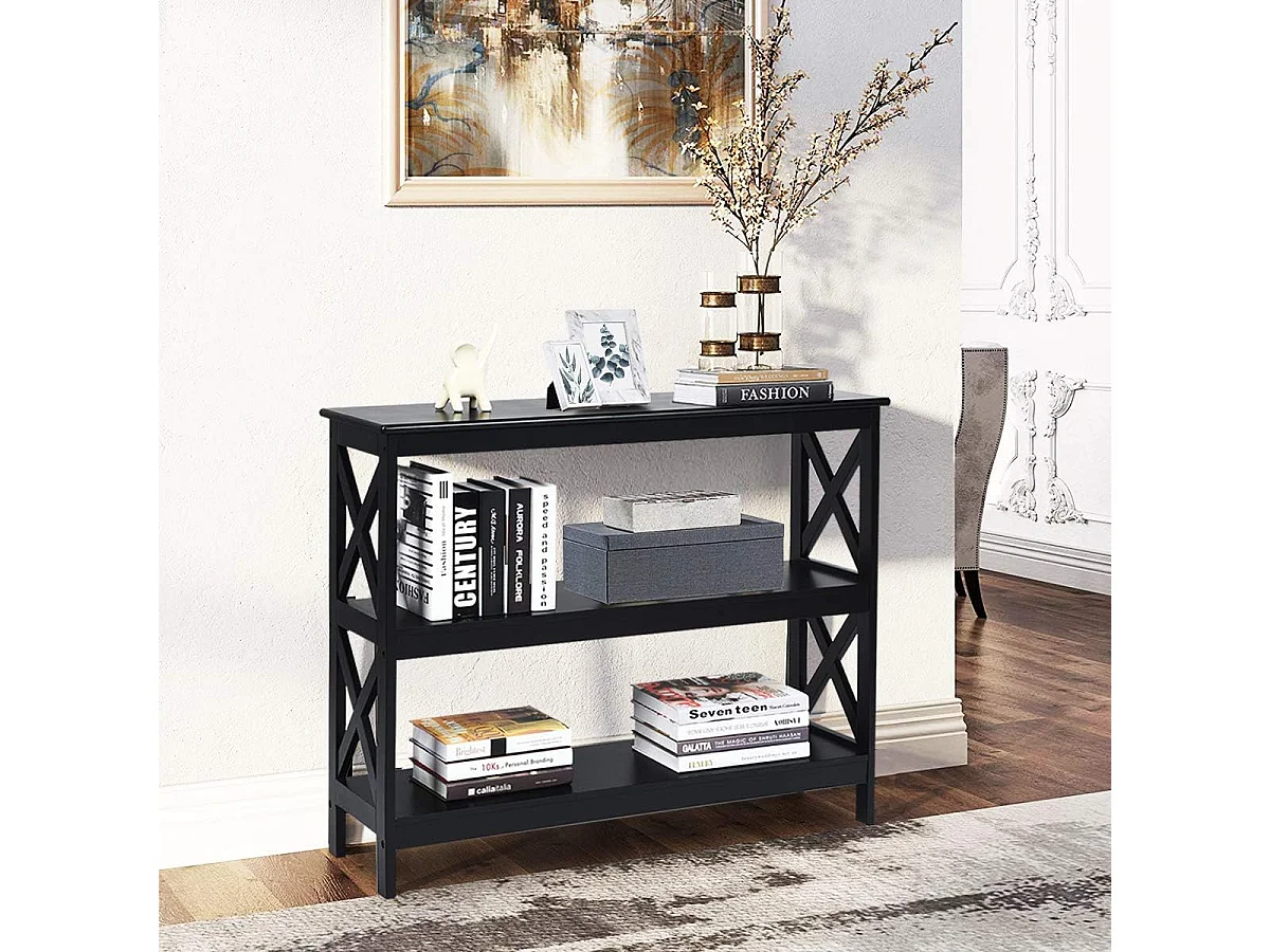 Table console d'appoint industrielle à 3 niveaux, meuble pour entrée, 100 x 30 x 80 cm