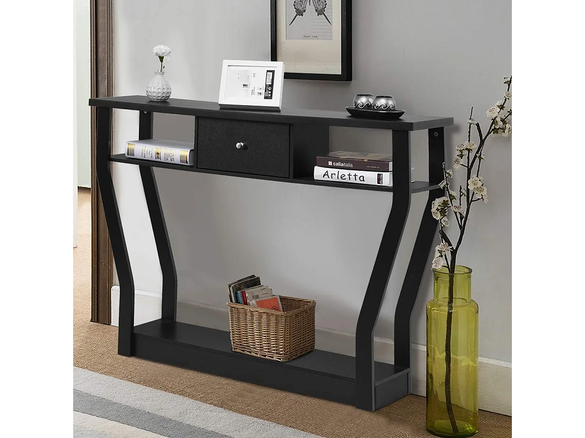Table console en mdf avec un tiroir et 3 compartiments,120x30x81cm noir
