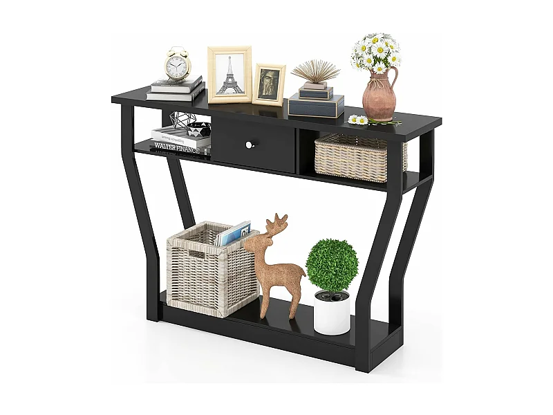 Table console en mdf avec un tiroir et 3 compartiments,120x30x81cm noir