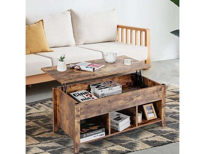 Salontafel met zwart opklapbaar bovenblad 105 x 52 x 49 CM met drie opbergvakken Modern design, natuurlijk