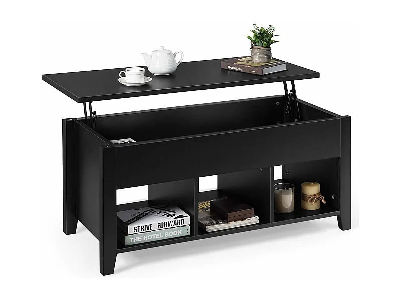 Table basse avec plateau relevable noir 104,5 x 49,5 x 48,5 cm avec trois naturel noir