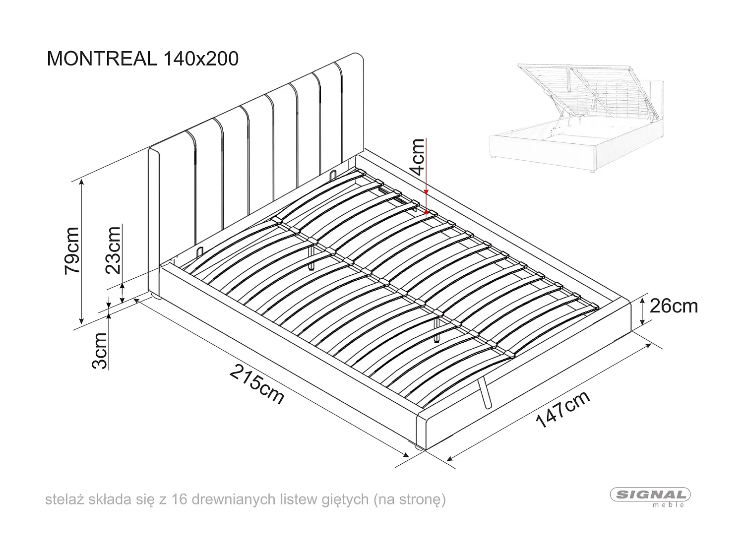 Bett Montreal S (140x200)/Samtstoffbezug/Grau