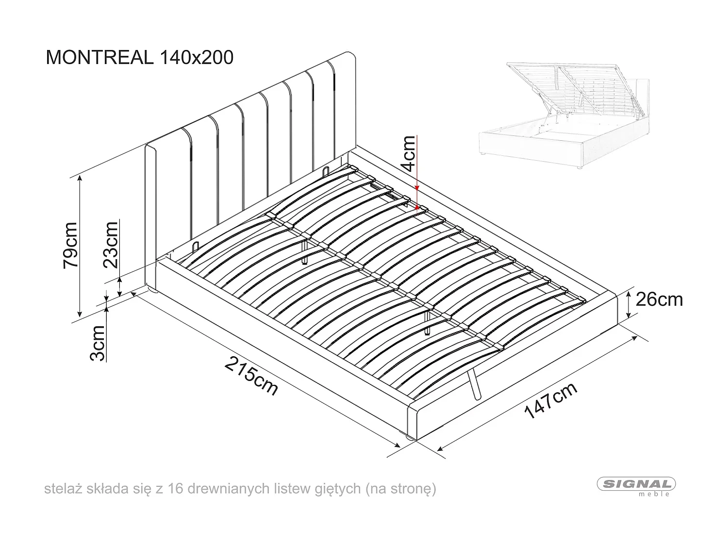 Letto Montreal S (140x200)/Tessuto-Velluto/Grigio