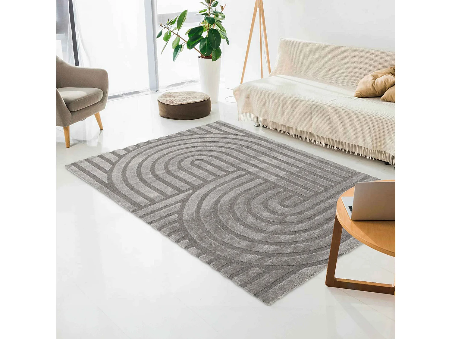 Tapis rectangulaire à poils ras motif contemporain gris 160 x 230 cm