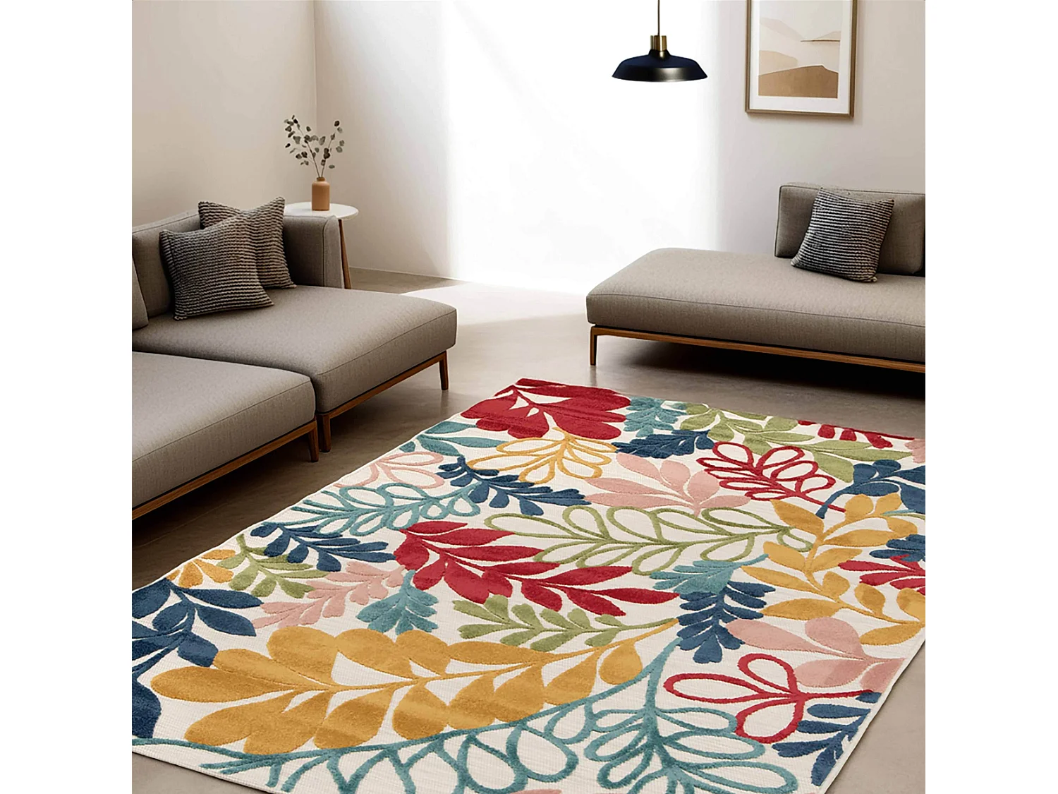 Tapis rectangulaire à poils ras motif floral multicolore 160 x 230 cm