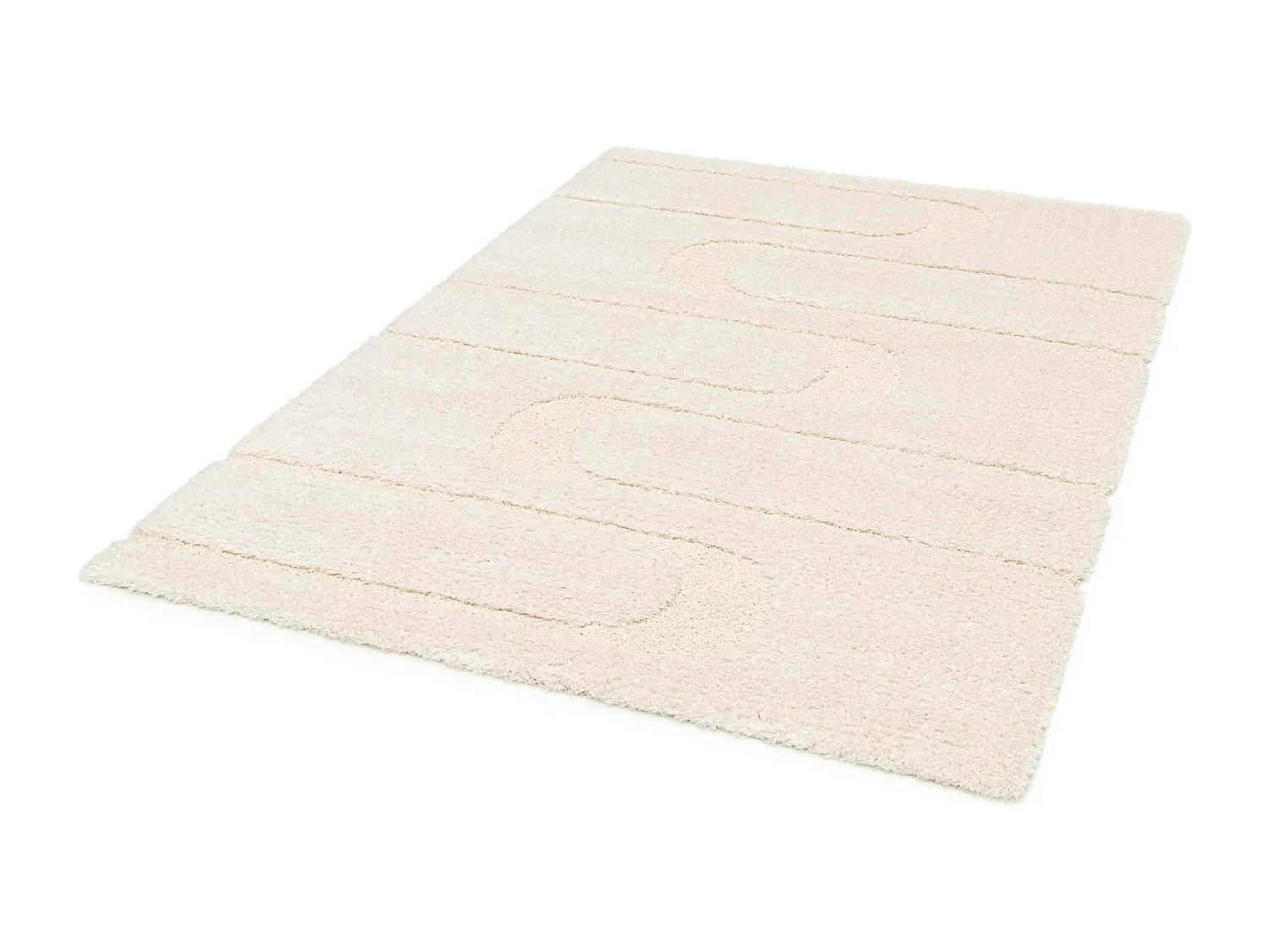 Hoogpolig vloerkleed met ecru geometrisch patroon 160 x 230 cm