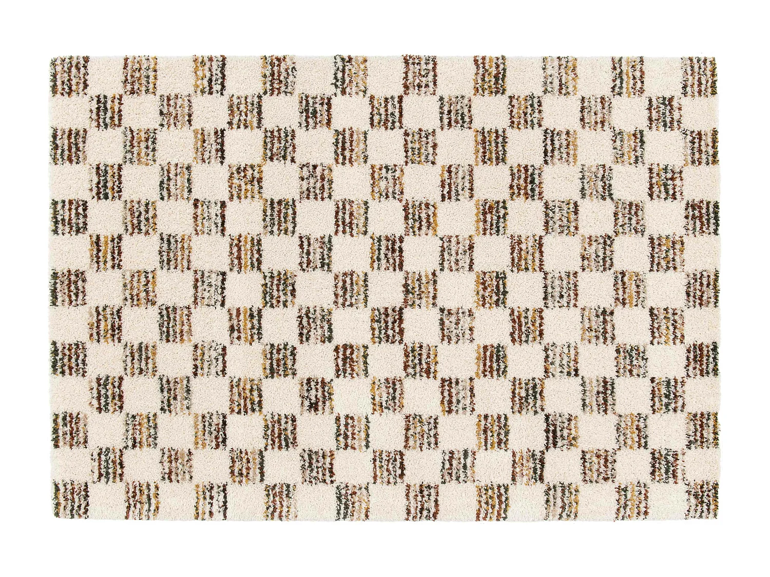 Hoogpolig vloerkleed met bruin vierkant patroon 160 x 230 cm