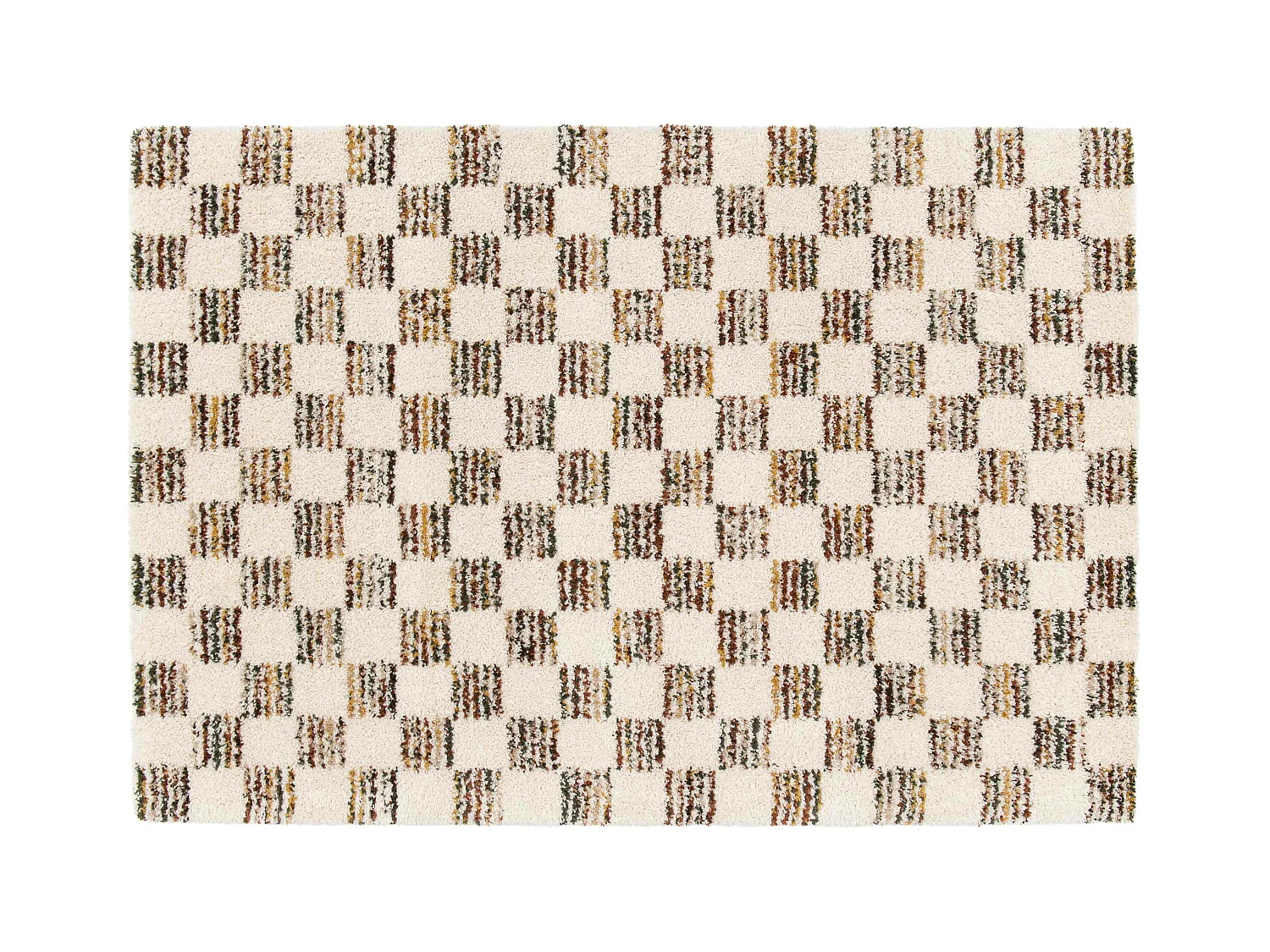 Tapis rectangulaire à poils longs motif carré marron 160 x 230 cm