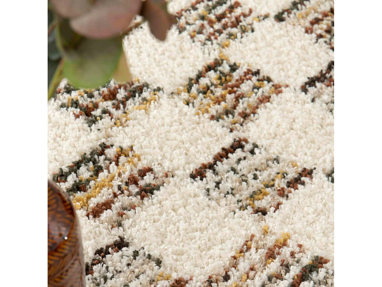 Tapis rectangulaire à poils longs motif carré marron 160 x 230 cm