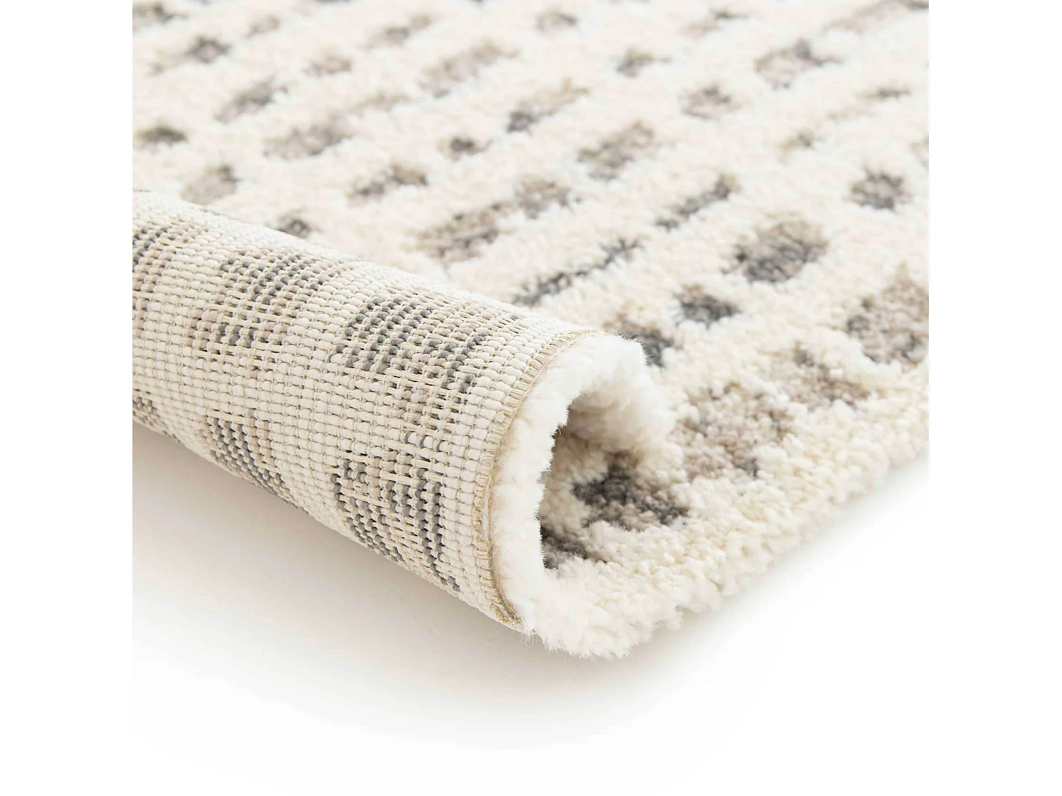 Tapis rectangulaire à poils ras motif carré écru 160 x 230 cm