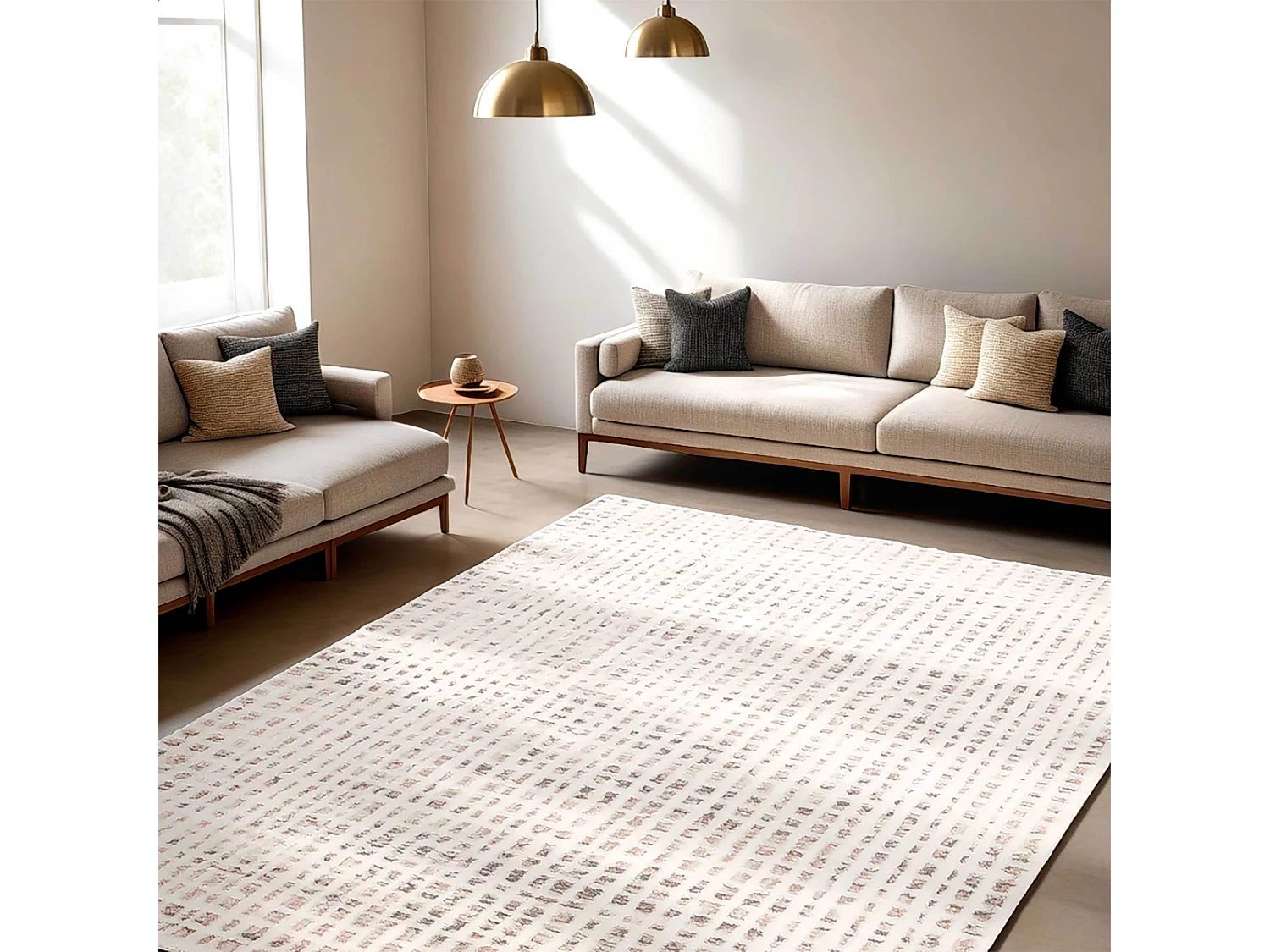 Laagpolig vloerkleed met ecru vierkant patroon 160 x 230 cm