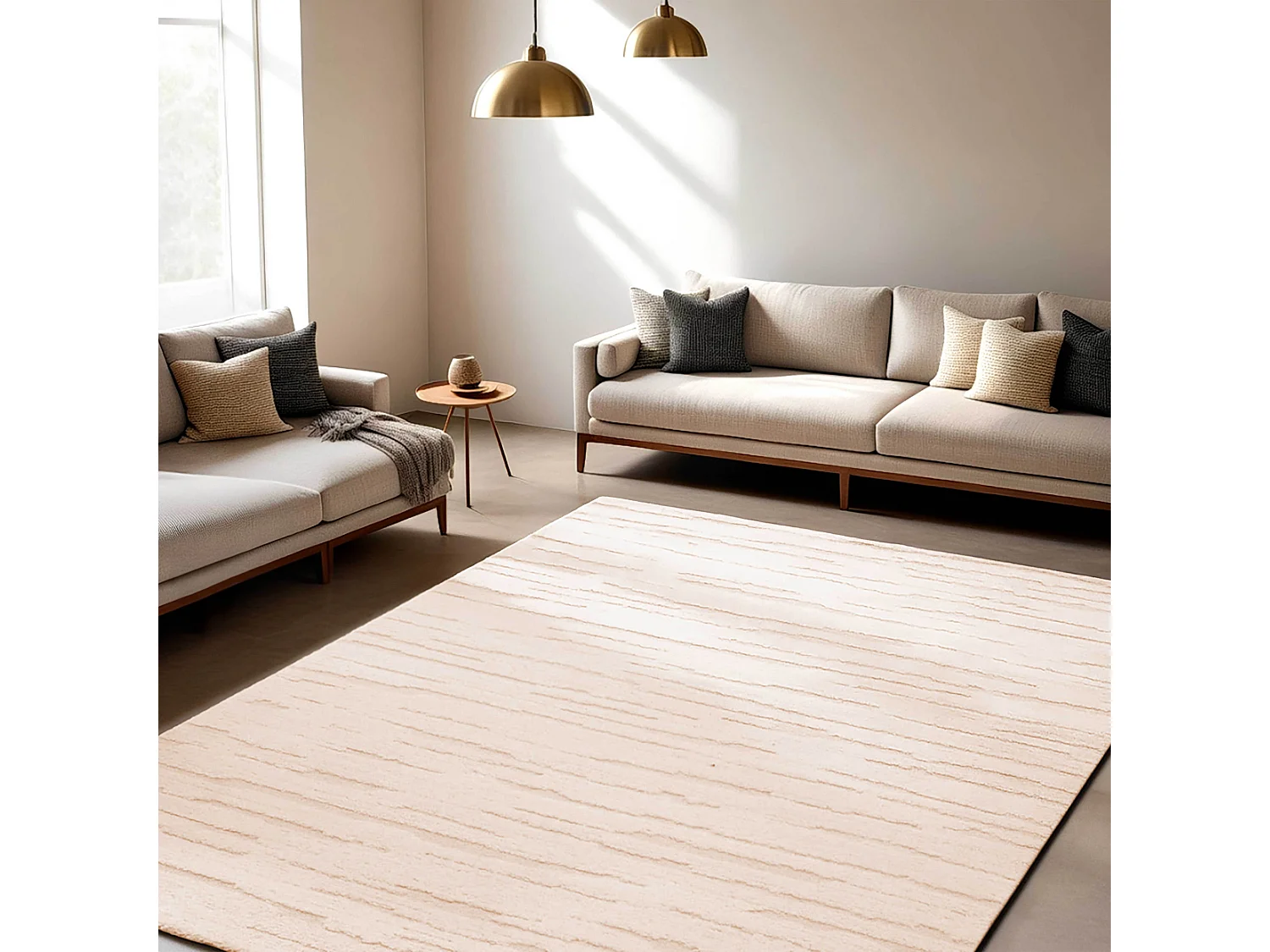 Rechthoekig laagpolig vloerkleed in effen ecru patroon 160 x 230 cm