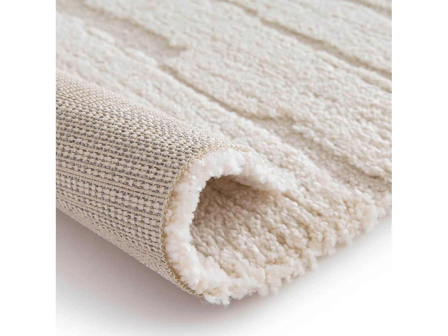 Rechthoekig laagpolig vloerkleed in effen ecru patroon 160 x 230 cm