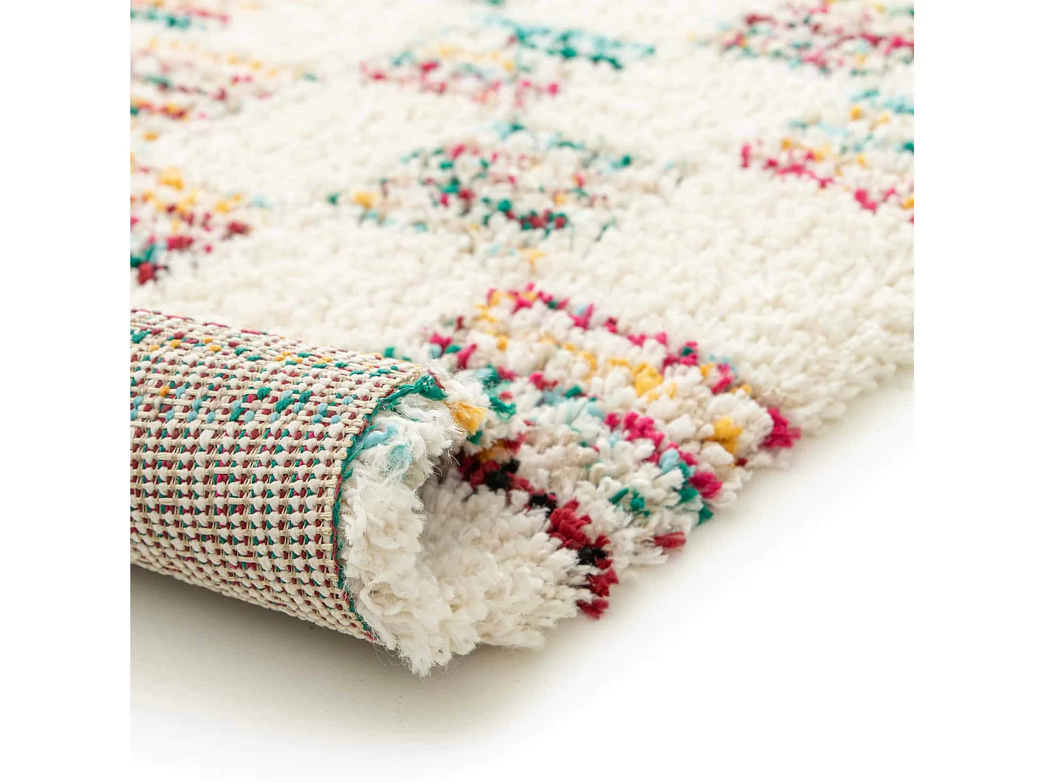 Tapis rectangulaire à poils longs motif carré multicolore 160 x 230 cm