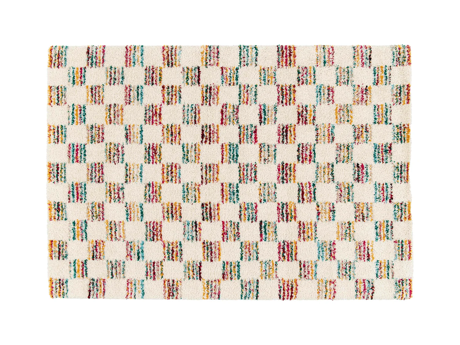 Tapis rectangulaire à poils longs motif carré multicolore 160 x 230 cm