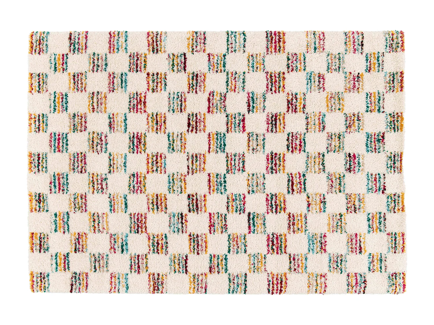 Tapis rectangulaire à poils longs motif carré multicolore 160 x 230 cm