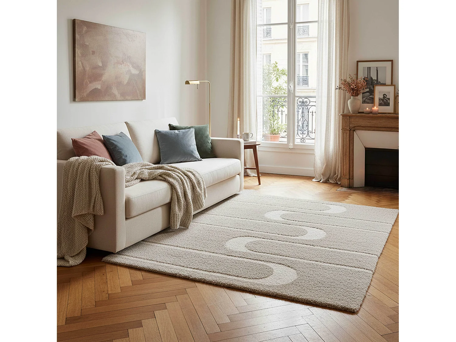 Tapis rectangulaire à poils longs motif géométrique taupe 160 x 230 cm