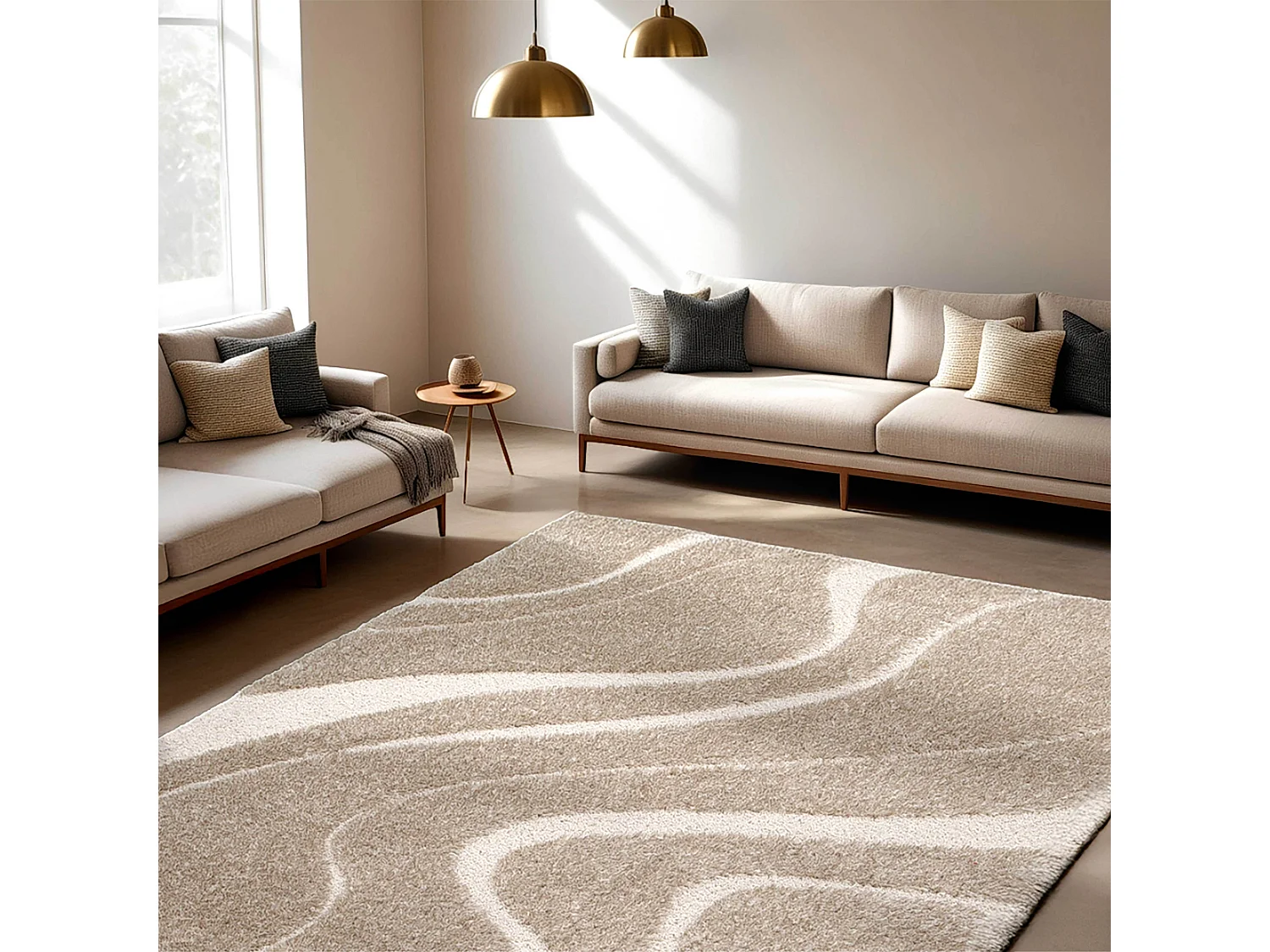 Tapis rectangulaire à poils longs motif ondulé taupe 160 x 230 cm