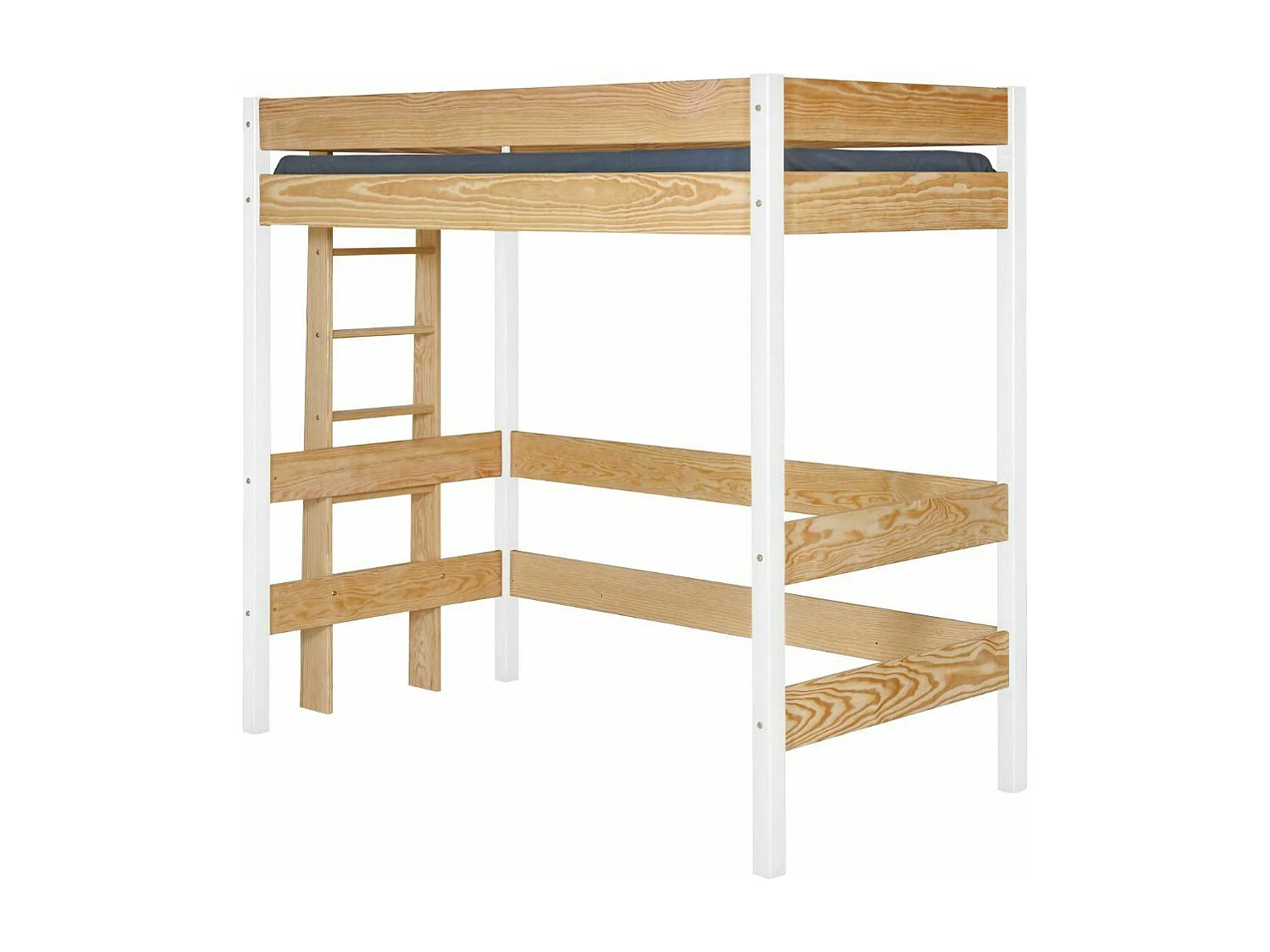 Lit mezzanine 90x190 cm bois massif blanc et bois TINO